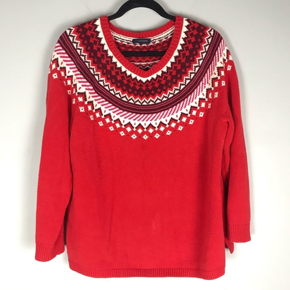 Lands' End Sweaters Lands End Fair Isle Nordic Wool Sweater Red